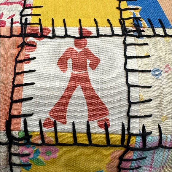 Vintage Throw Pillow Handmade Patchwork Decorative Folk Art Cushion 1950s - Picture 5 of 10